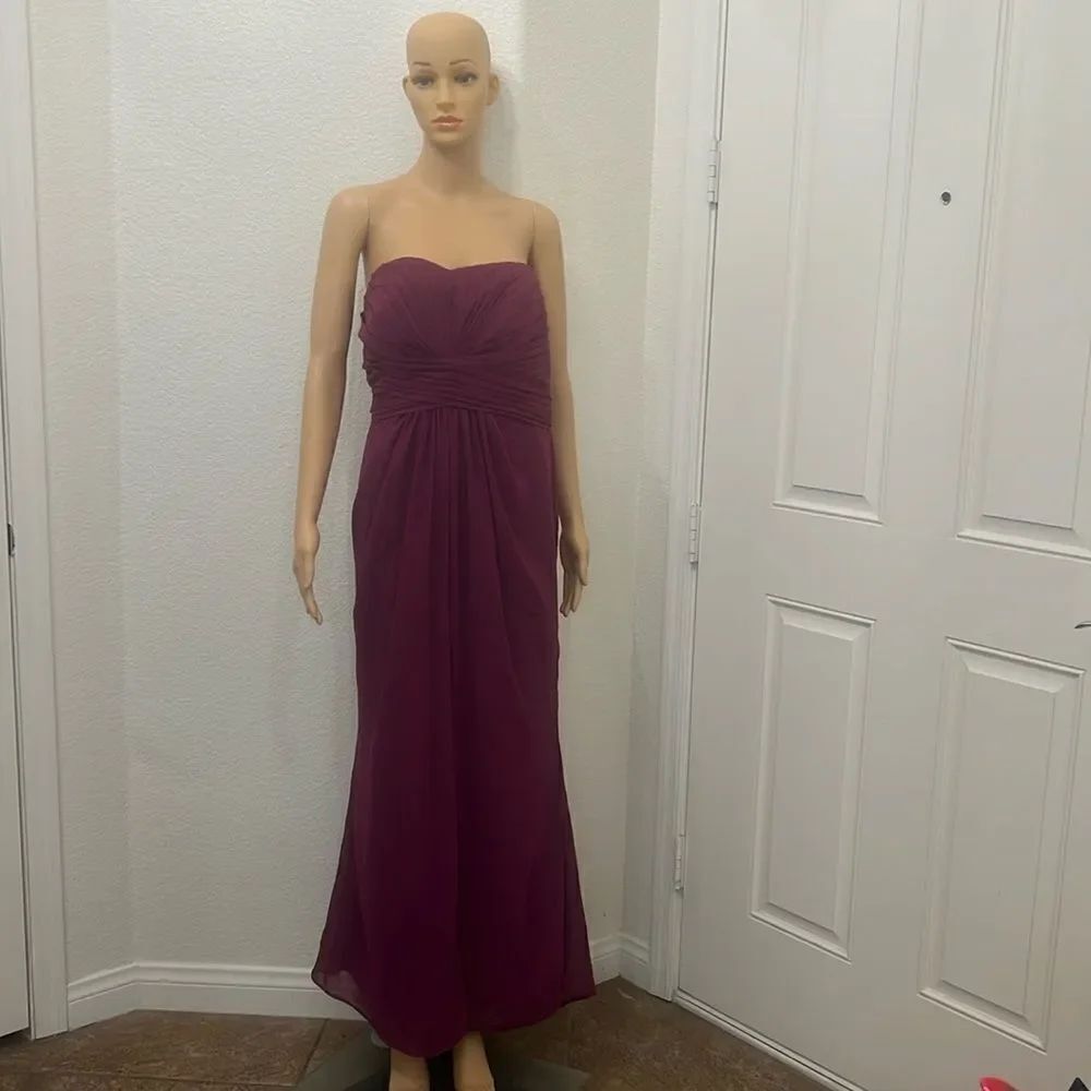 David’s Bridal Dress Sangria Maroon Long 💯 Polyester Strapless Gown Slimming